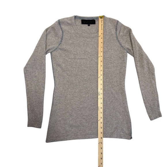 Quinn Women's Heather Brown Long Sleeve/Sweater with Gray Accent, 100% Cashmere - Picture 7 of 11